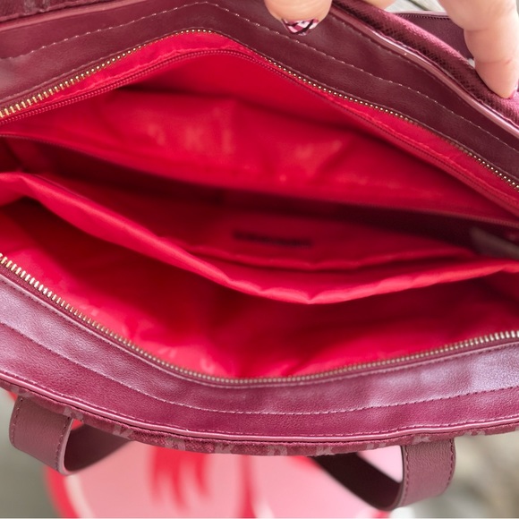 DKNY Maroon Printed Sig Softside Range Leather Handheld Bag - Picture 8 of 12